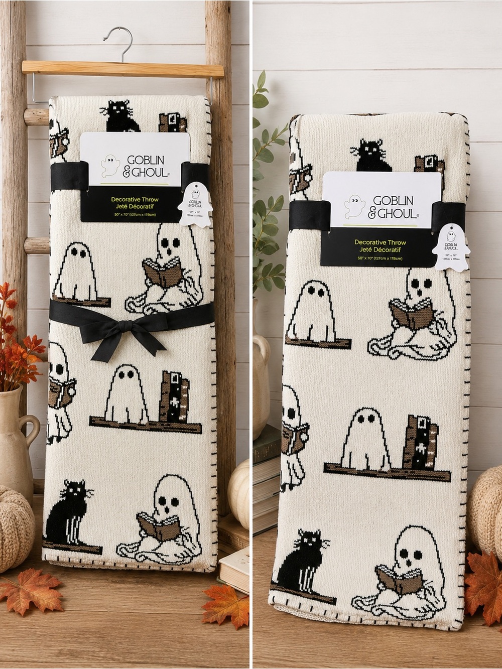 Goblin & Ghoul Ghost Reading Throw Blanket – NWT | 50” x 70” | Halloween
